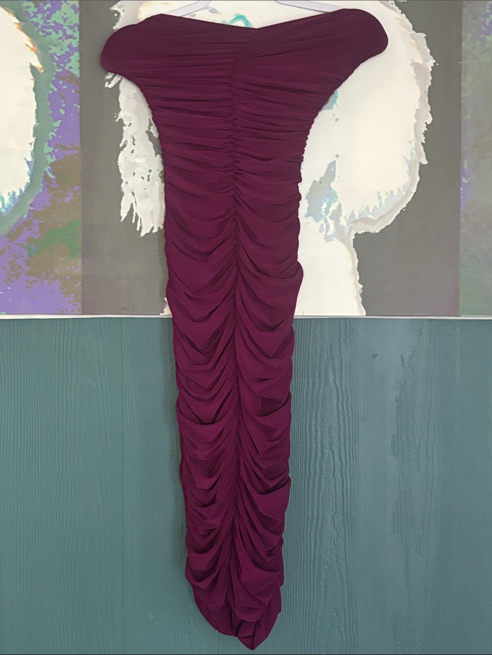 Ruched body-con maxi skirt strapless dress in Deep Berry